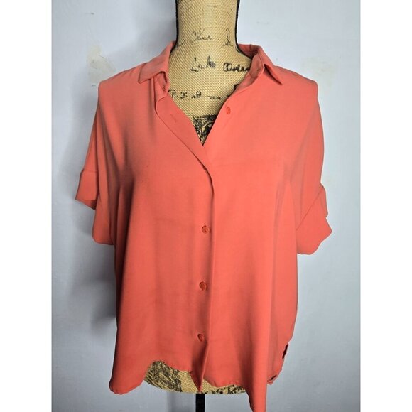 Rachel Zoe Orange Boxy Loose Button Down Shirt - Picture 11 of 11